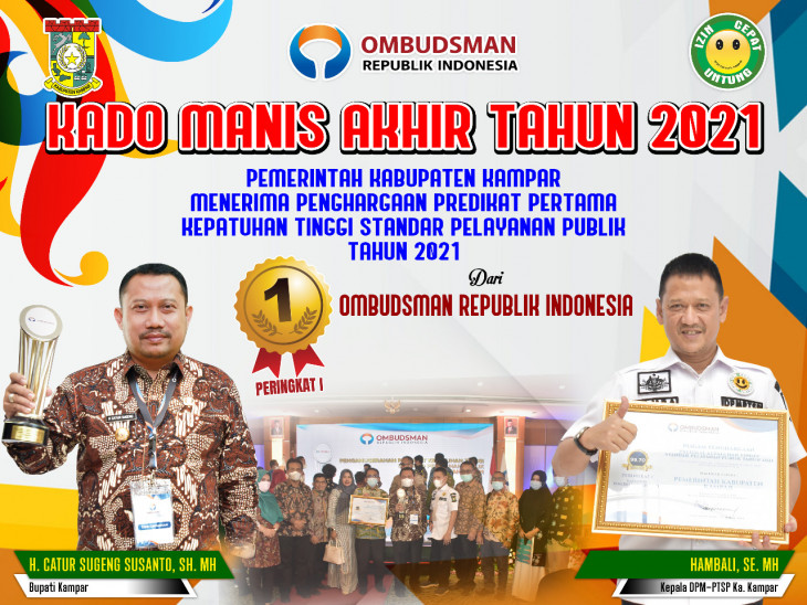 Pemkab Kampar Raih Peringkat Pertama Kepatuhan Tinggi Standar Pelayanan Publik 2021