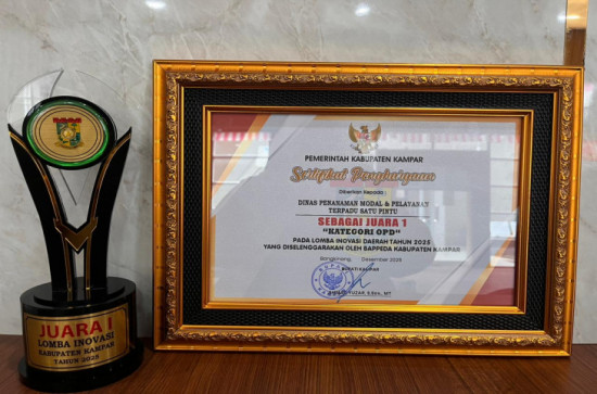 DPMPTSP Kampar Raih Juara 1 Kategori OPD pada Lomba Inovasi Daerah 2025